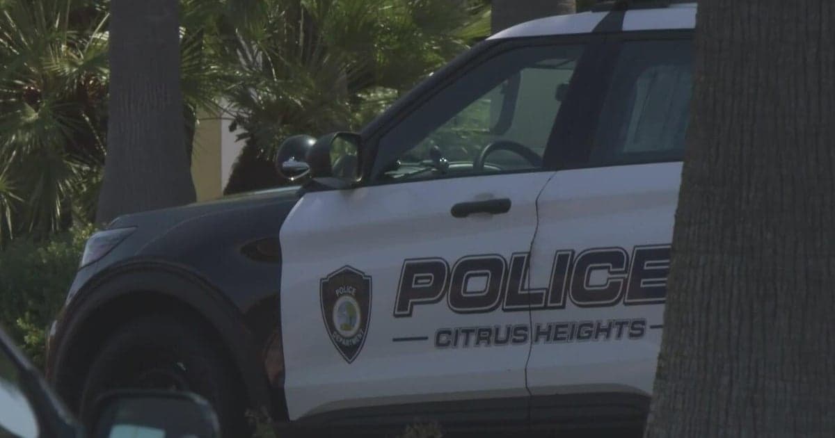 A marked Citrus Heights Police SUV parked behind palm trees